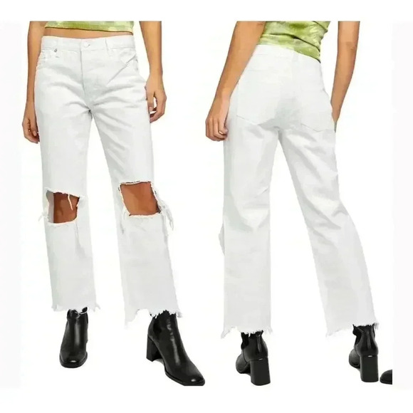 Free People We The Free Maggie Mid Rise Stright Jeans In Optic White Size 26 - Picture 3 of 9